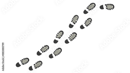 A trail of footprints leads diagonally across a plain white background
