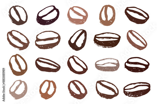 Set of hand drawn fresh roasted coffee bean Arabica robusta seed doodle Single element for design print packaging label decor