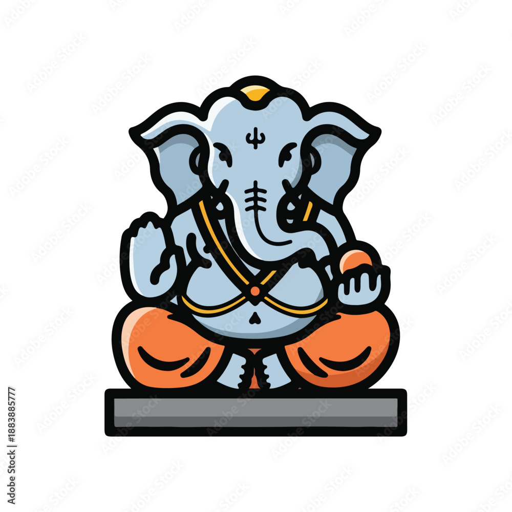 Fototapeta premium A blue and orange Ganesha statue with gold accents