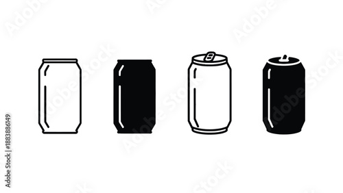A set of four different soda can illustrations in black and white