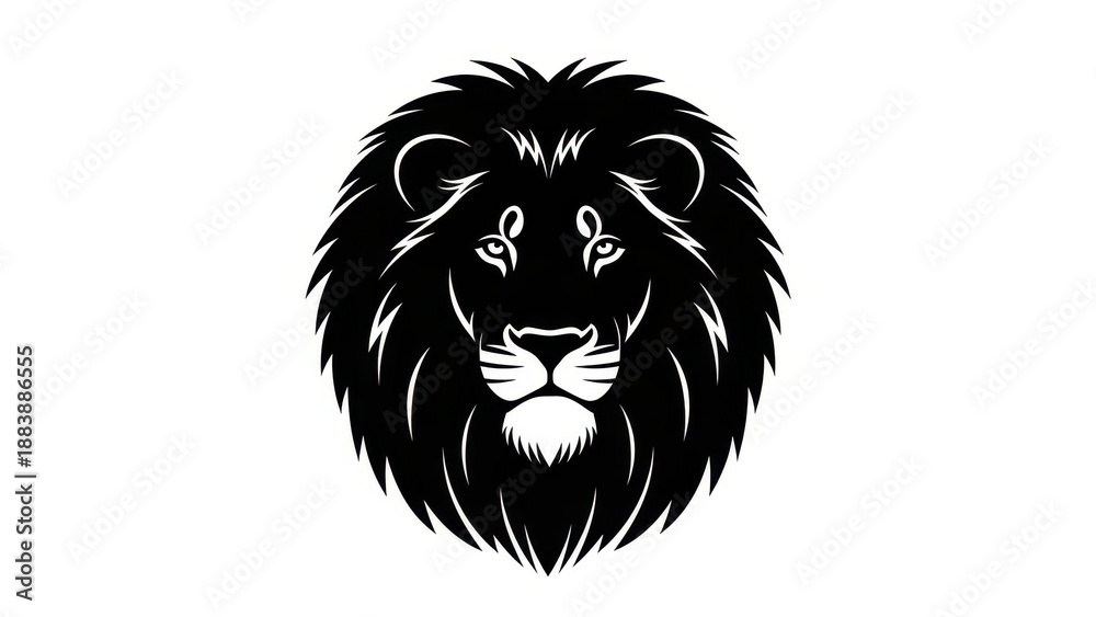 Obraz premium Majestic Lion Head Silhouette, Fierce Animal Portrait, King of Jungle, Black and White Icon
