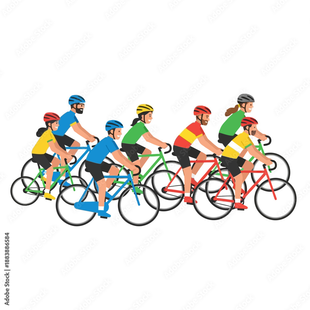 Obraz premium Diverse group of cyclists riding bicycles in a race or group tour