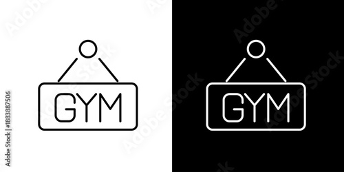 Two different signage icons representing a gym, one on a white background and the other on a black background, suitable for web and print design
