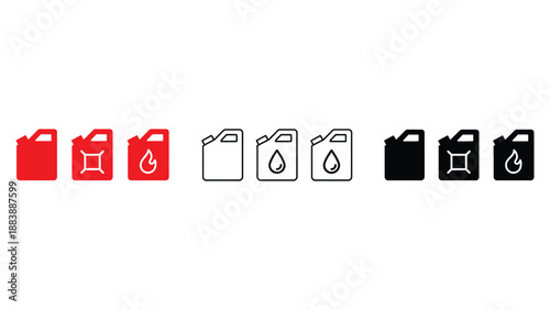 A graphic design featuring oil can icons in various styles and colors