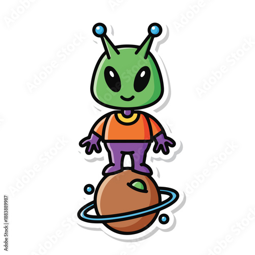 A cartoon alien standing on a planet