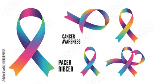 Multicolor cancer awareness ribbons for support and advocacy campaigns