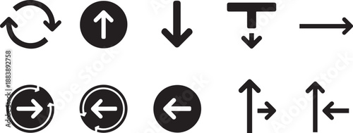 Minimalist black vector arrow icons set for navigation, interface design, and direction signs.