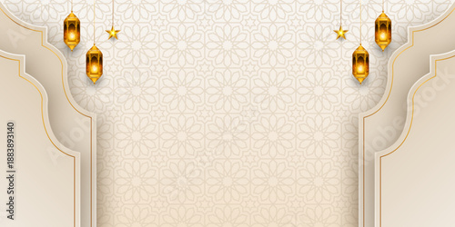 Ramadan Kareem Islamic background banner. Eid Mubarak luxury template design with 3d paper cut style