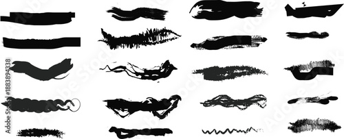 Collection of black brush stroke stencils and smudge marks