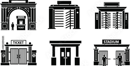 Stadium Entrance Gate Ticket Turnstile Icon Set with vector illustration