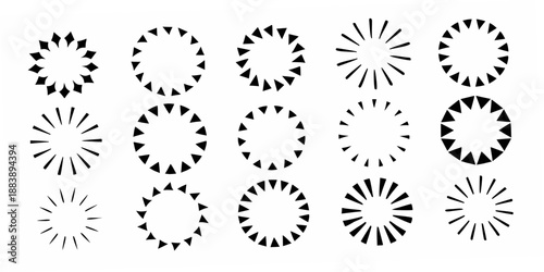 A series of circular patterns composed of radiating and fragmented elements