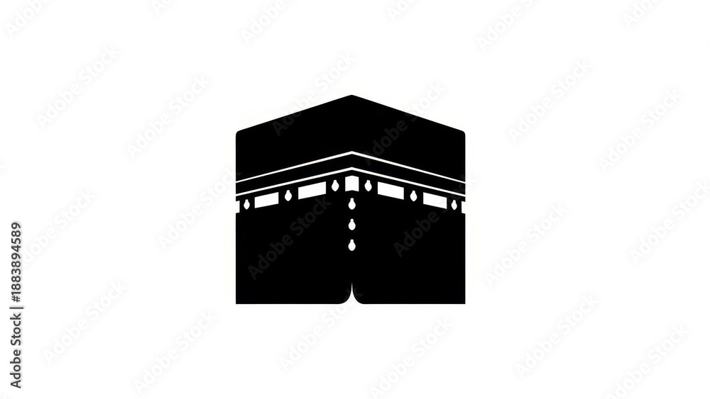 Naklejka premium Kaaba Icon: Islamic Symbol, Mecca Landmark, Geometric Design