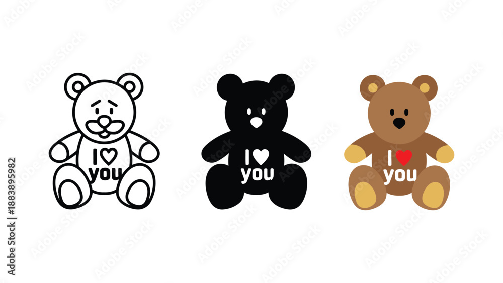 Obraz premium Three cute teddy bears with love messages on their chests