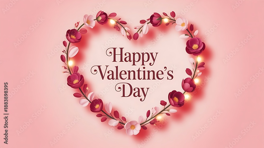 Obraz premium Romantic Valentines Day flower heart wreath created with layered blossoms and warm pink tones