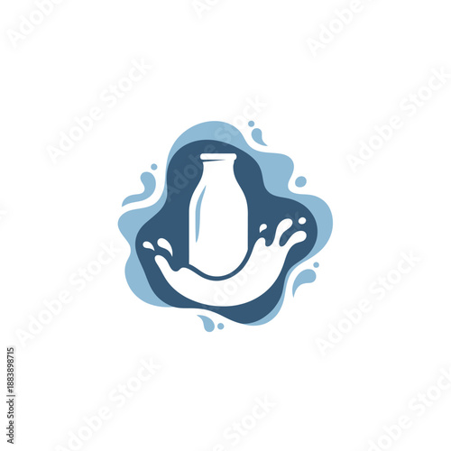 Creative digital illustration of a milk bottle embraced by abstract water splashes symbolizing freshness and purity in a