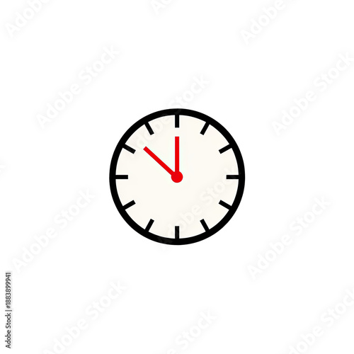 Free Download A white clock face with black markings and red hands, set against a solid black background - GFXLoad
