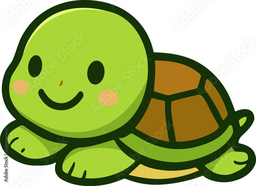 Cute turtle illustration with a bright, colorful shell, smiling cheerfully while slepping. This adorable design is perfect for children's projects, decorations, or educational materials.