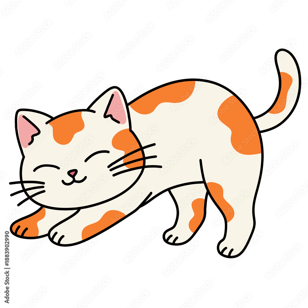 Fototapeta premium Cute Stretching Cat Illustration with Happy Expression