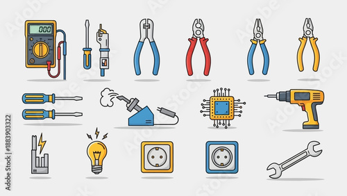 Set of electronics repair and electrical tools