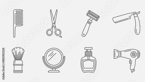 Barber Shop and Hairdressing Tools Line Icons Set