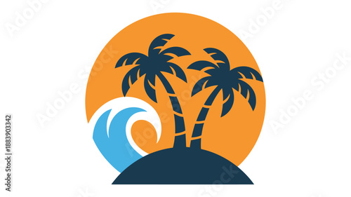 Sunset over tropical island