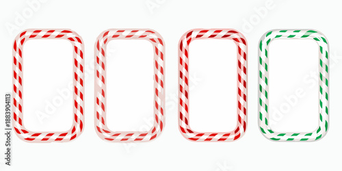 A collection of four rectangular candy cane frames in red and green