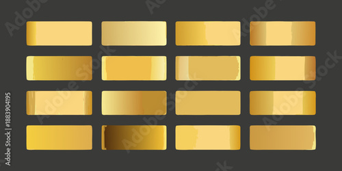 A collection of golden rectangular swatches displaying various shades and gradients