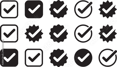 A set of diverse black checkmark icons representing completion, verification, approval, and correctness
