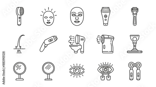 Beauty and Skincare Devices Line Icons Set