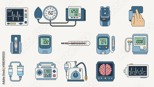 Collection of Medical Equipment and Healthcare Technology Icons