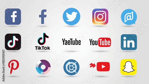 Collection of popular social media and app logos on a gray background.