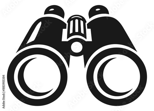 Stylized illustration of binoculars depicting an optical viewing device for observation and exploration