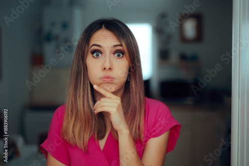 Photography Woman with a Funny Expression on her Face Thinking and Deciding