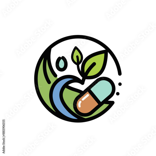 Eco-friendly environmental health illustration depicting sustainable nature and medicinal elements emphasizing ecological