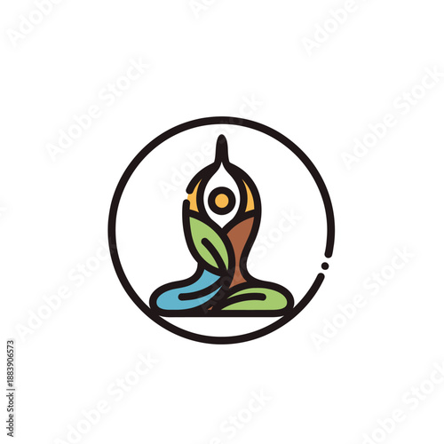 Abstract minimalistic emblem combining natural elements and spiritual symbolism within a circular frame for peaceful coexistence