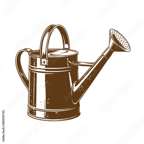 Drawing Vintage grunge  texture Brown metal watering can with long spout and handle for gardening and plant care  a classic tool for nurturing plants