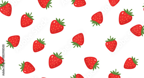 Cute strawberry seamless pattern vector illustration with fresh red berries scattered on white background in playful cartoon style