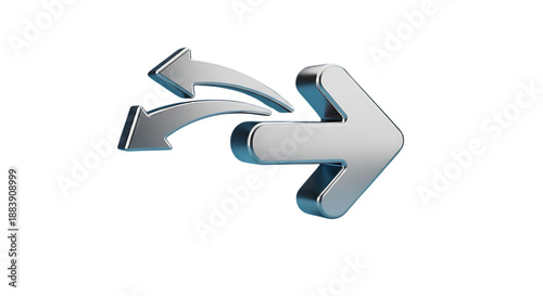 3d rendering of metallic silver arrows indicating bidirectional exchange, refresh, or cycle flow process, symbolizing transition and dynamic movement in abstract digital interface design concepts.