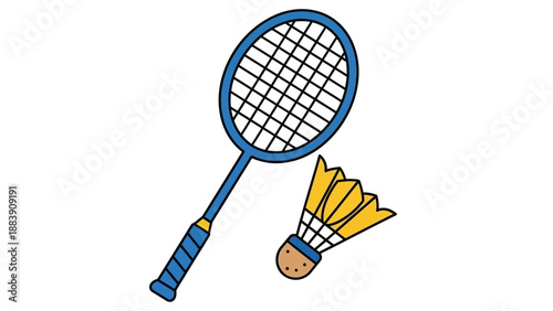 Illustration of badminton racket and shuttlecock.