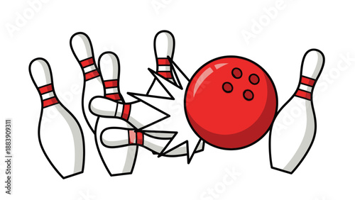 A cartoon bowling ball hitting pins.