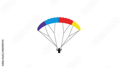 Person paragliding with colorful parachute.