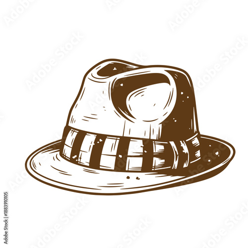 Drawing Vintage grunge  texture Vintage brown fedora hat with wide brim and indented crown  classic fashion accessory