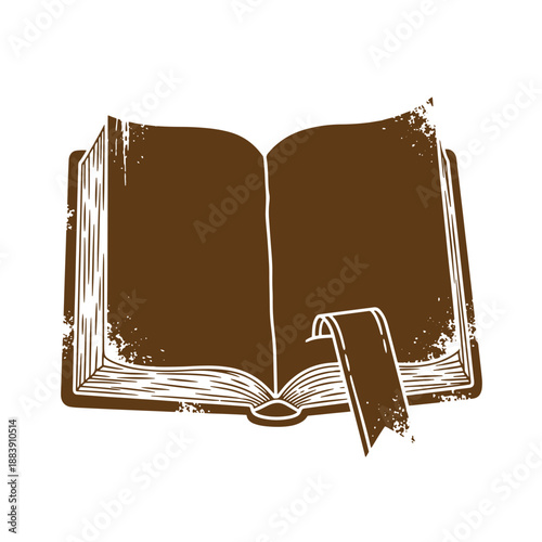 Drawing Vintage grunge  texture open book with a page turned down on white background