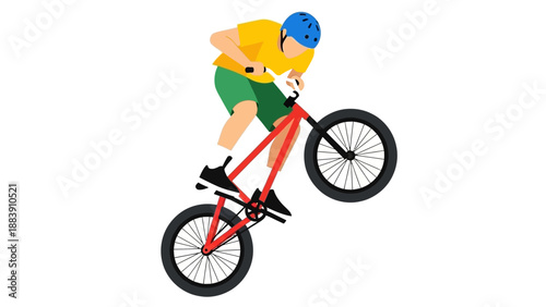 Man riding a bicycle performing a stunt.