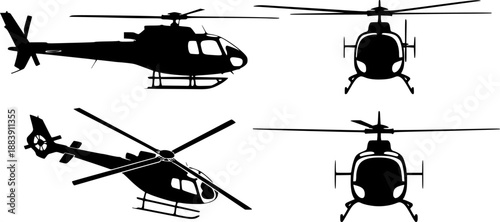 Modern Helicopter Silhouette Vector Aircraft Icon Design