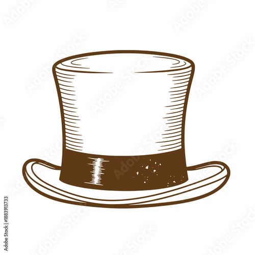 Drawing Vintage grunge  texture Brown and white top hat with wide brim and indented crown  classic menswear accessory