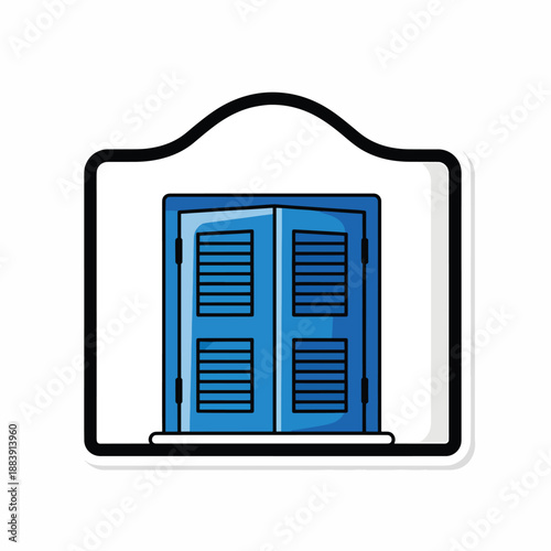 A blue window with shutters