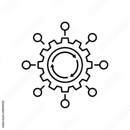 Icon a process automation gear with network nodes, isolated against a clean background.