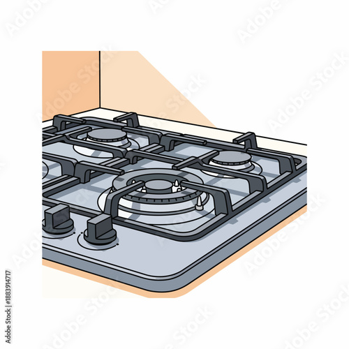 A gas stove with four burners