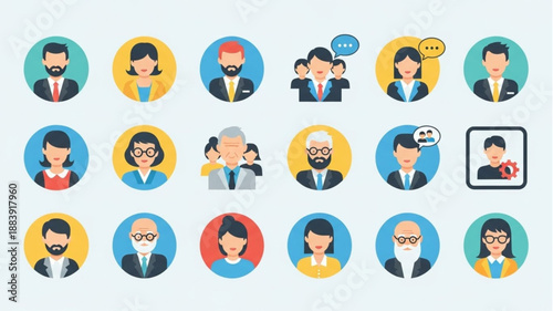 Collection of Diverse People Icons Representing Different Professions and Personalities.